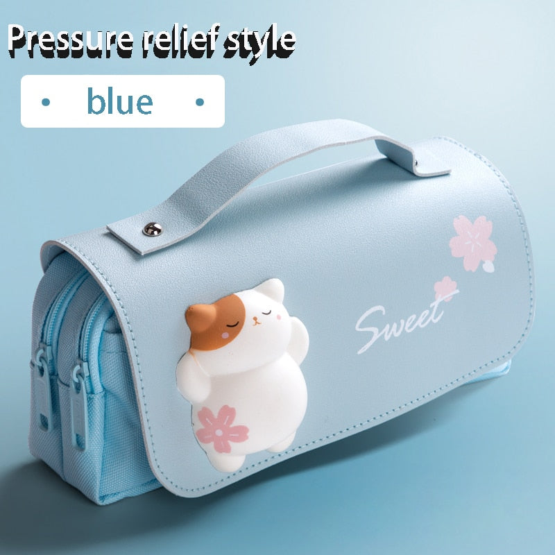 Large Capacity Silicone Pencil Case For Kids, Blue Color - Customized Pouch, Big Capacity Pouch